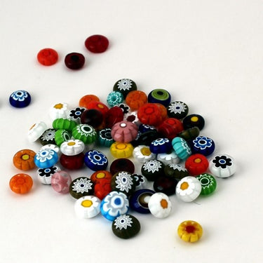 Brændte Millefiori Transparent,10-12mm, 100g ca. 90 stk