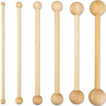 Pen med kugleender i træ, sæt af 6 stk.